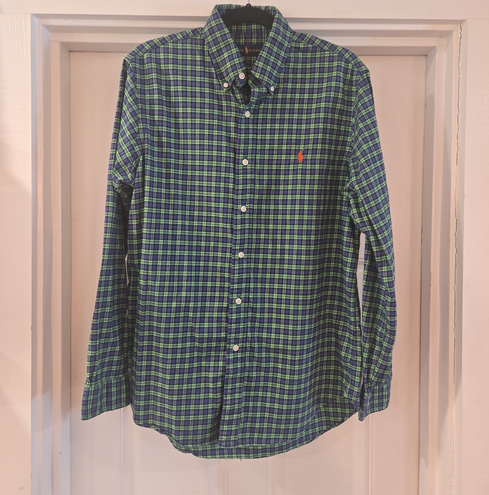 Ralph Lauren Embroidered Pony Plaid Button Down Shirt Green Mens Medium - Picture 3 of 7